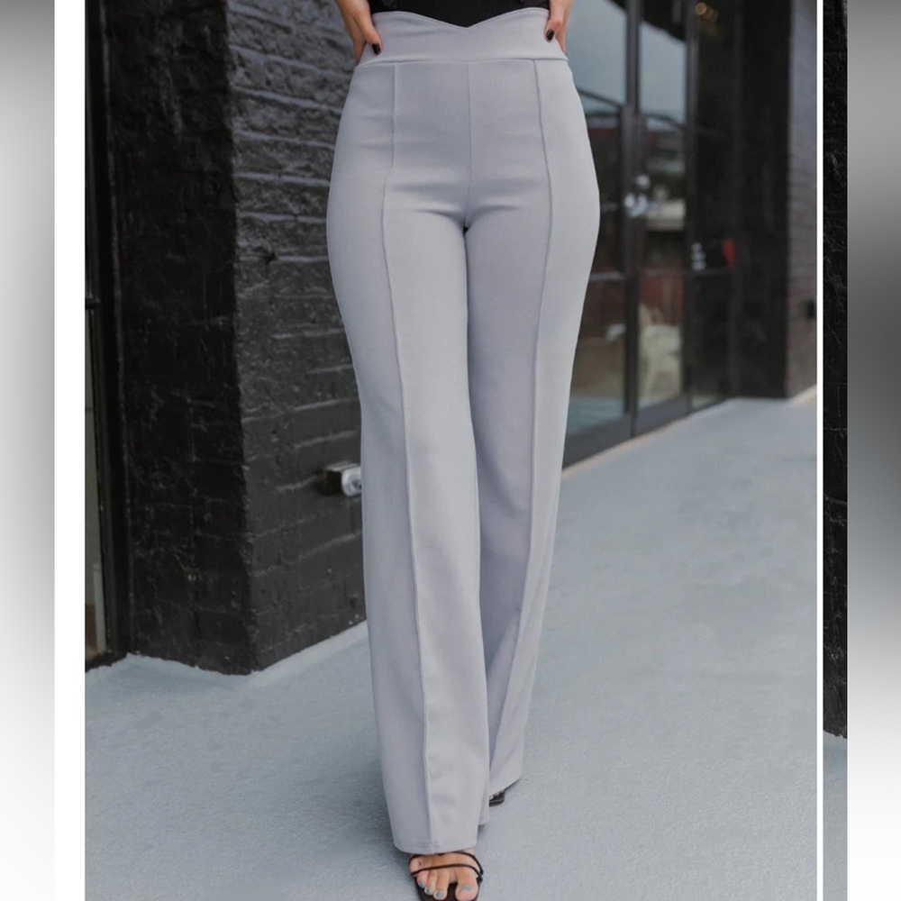 Lizard Thicket Light Gray High-Waist Wide-Leg Pants